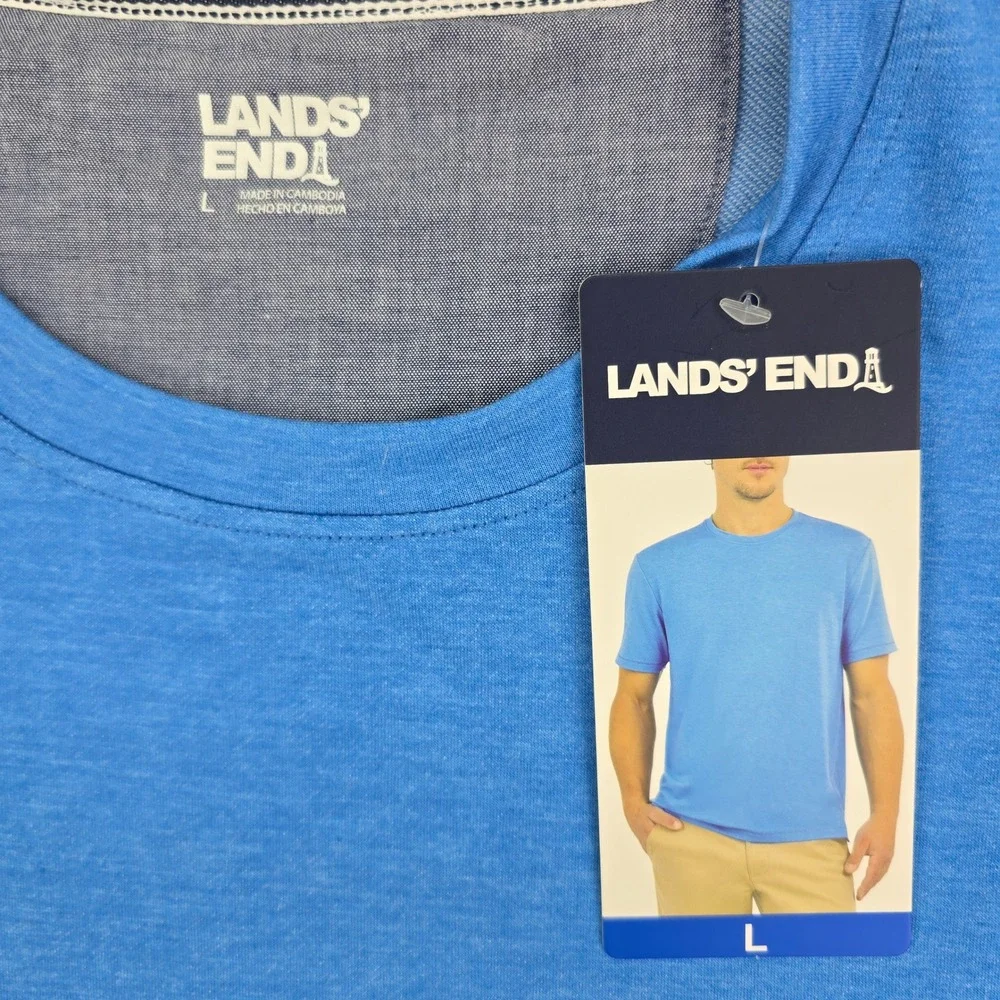 Lands End Classic Fit T-Shirt Mens Large Blue 4-Way Stretch Performance Tee